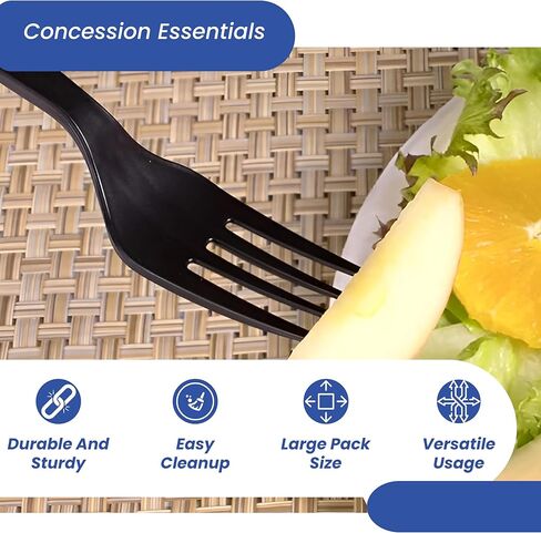 شوكات بلاستيكية سوداء ثقيلة الوزن مقاس 7.25 سم / مغلفة بشكل فردي - عبوة من 100 قطعة in Kuwait