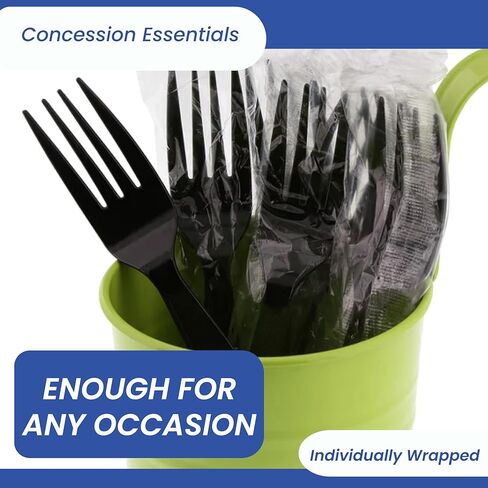 شوكات بلاستيكية سوداء ثقيلة الوزن مقاس 7.25 سم / مغلفة بشكل فردي - عبوة من 100 قطعة in Kuwait