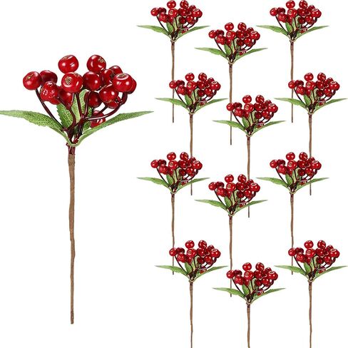 Set of 20 Christmas Artificial Holly Berries Twig Stem Artificial Flowers Winter Berries Bunch Fake Berries Bunch for Christmas Tree Decorations and DIY Craft in Saudi Arabia