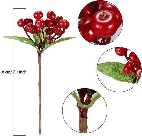 Set of 20 Christmas Artificial Holly Berries Twig Stem Artificial Flowers Winter Berries Bunch Fake Berries Bunch for Christmas Tree Decorations and DIY Craft in Saudi Arabia
