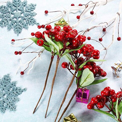 Set of 20 Christmas Artificial Holly Berries Twig Stem Artificial Flowers Winter Berries Bunch Fake Berries Bunch for Christmas Tree Decorations and DIY Craft in Saudi Arabia