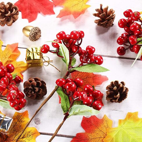 Set of 20 Christmas Artificial Holly Berries Twig Stem Artificial Flowers Winter Berries Bunch Fake Berries Bunch for Christmas Tree Decorations and DIY Craft in Saudi Arabia