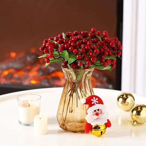 Set of 20 Christmas Artificial Holly Berries Twig Stem Artificial Flowers Winter Berries Bunch Fake Berries Bunch for Christmas Tree Decorations and DIY Craft in Saudi Arabia