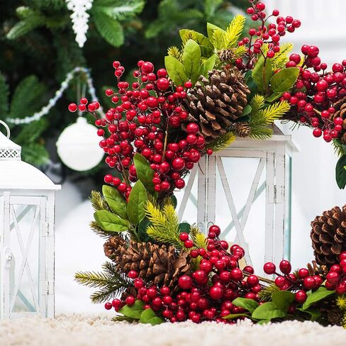 Set of 20 Christmas Artificial Holly Berries Twig Stem Artificial Flowers Winter Berries Bunch Fake Berries Bunch for Christmas Tree Decorations and DIY Craft in Saudi Arabia
