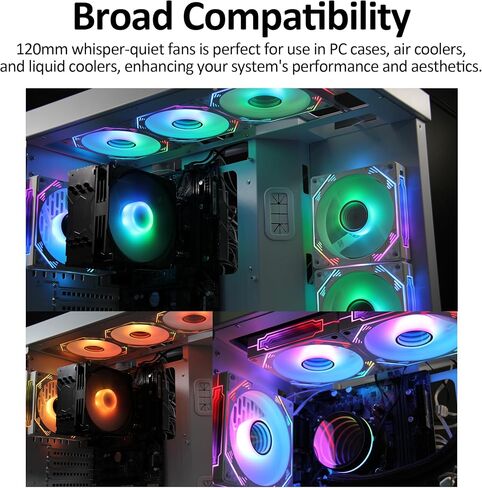 PANO-MOUNTS 120 مم ARGB Fan Infinity Mirror عكس تدفق الهواء 5V 3Pin قابل للعنونة RGB PWM PC مبرد مياه وحدة المعالجة المركزية مروحة 500-1500RPM أسود 3 عبوات in Saudi Arabia