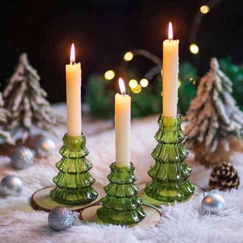 حامل شموع شجرة عيد الميلاد من glasseam: مجموعة من 3 حاملات شمعدان زجاجية للشموع المستدقة، حامل شموع عصا شموع حديثة، حامل شموع مستدقة خضراء مضلعة لهدايا الزينة المركزية للطاولة in Kuwait