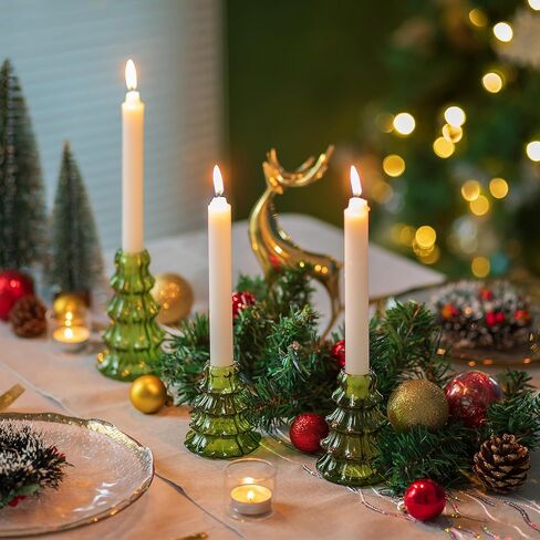 حامل شموع شجرة عيد الميلاد من glasseam: مجموعة من 3 حاملات شمعدان زجاجية للشموع المستدقة، حامل شموع عصا شموع حديثة، حامل شموع مستدقة خضراء مضلعة لهدايا الزينة المركزية للطاولة in Kuwait