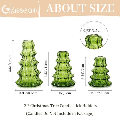 حامل شموع شجرة عيد الميلاد من glasseam: مجموعة من 3 حاملات شمعدان زجاجية للشموع المستدقة، حامل شموع عصا شموع حديثة، حامل شموع مستدقة خضراء مضلعة لهدايا الزينة المركزية للطاولة in Kuwait