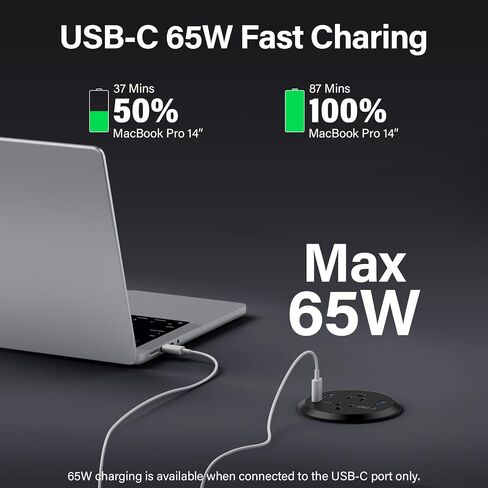 Desktop Recessed Power Grommet 3-inch Hole,40W Total Fast Charging Station, 2 USB C Ports, 2 AC Outlets,2 USB A Ports, Built-in Surface Power in Kuwait