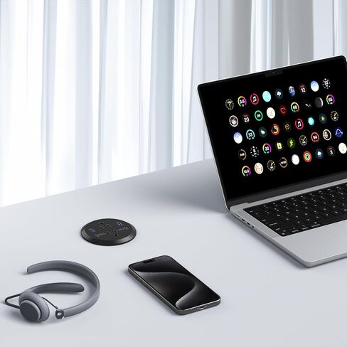 Desktop Recessed Power Grommet 3-inch Hole,40W Total Fast Charging Station, 2 USB C Ports, 2 AC Outlets,2 USB A Ports, Built-in Surface Power in Kuwait