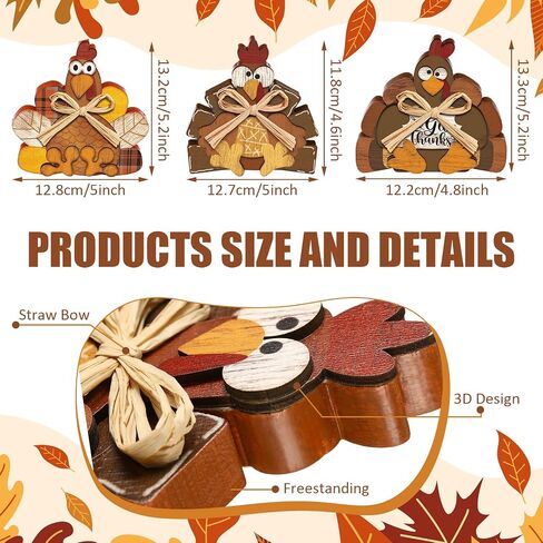 Ferraycle 3 Pcs Thanksgiving Turkey Decor Fall Decor Autumn Farmhouse Sign Rustic Tiered Tray Decorations Table Centerpieces Standing Wooden Block Sign for Halloween Home Kitchen in Saudi Arabia