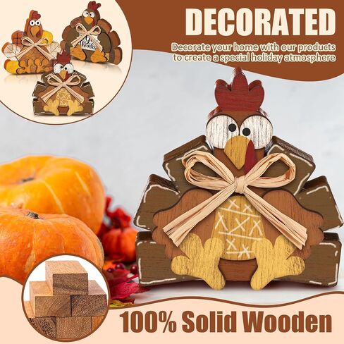 Ferraycle 3 Pcs Thanksgiving Turkey Decor Fall Decor Autumn Farmhouse Sign Rustic Tiered Tray Decorations Table Centerpieces Standing Wooden Block Sign for Halloween Home Kitchen in Saudi Arabia