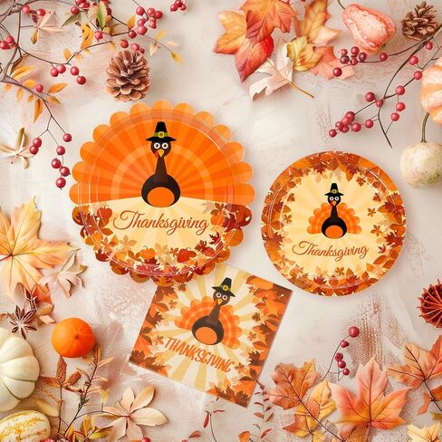 DYLIVeS Thanksgiving Plates and Napkins Set, 150 Pcs Harvest Paper Plates Pumpkin Autumn Fall Disposable Dinnerware Tableware Thanksgiving Party Supplies Fall Party Decorations, Serve 50 in Kuwait