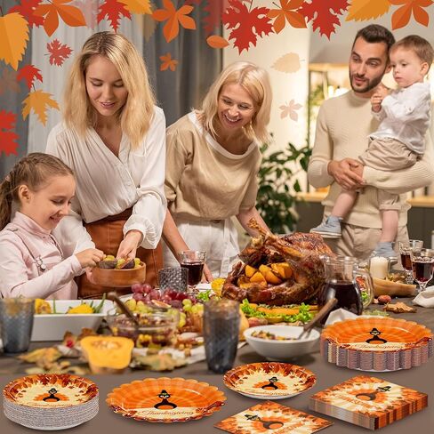 DYLIVeS Thanksgiving Plates and Napkins Set, 150 Pcs Harvest Paper Plates Pumpkin Autumn Fall Disposable Dinnerware Tableware Thanksgiving Party Supplies Fall Party Decorations, Serve 50 in Kuwait