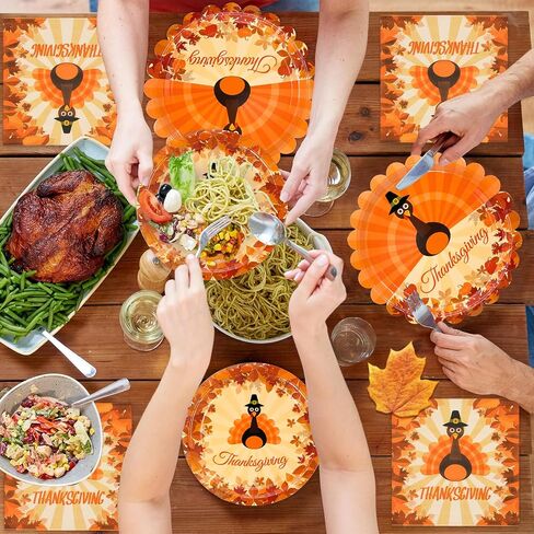 DYLIVeS Thanksgiving Plates and Napkins Set, 150 Pcs Harvest Paper Plates Pumpkin Autumn Fall Disposable Dinnerware Tableware Thanksgiving Party Supplies Fall Party Decorations, Serve 50 in Kuwait