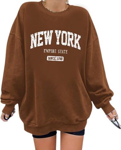 Oversized New York Sweatshirt for Women Aesthetic Preppy Hoodies Vintage Letter Print Graphic Crewneck Pullover Tops in Saudi Arabia