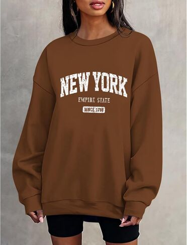 Oversized New York Sweatshirt for Women Aesthetic Preppy Hoodies Vintage Letter Print Graphic Crewneck Pullover Tops in Saudi Arabia