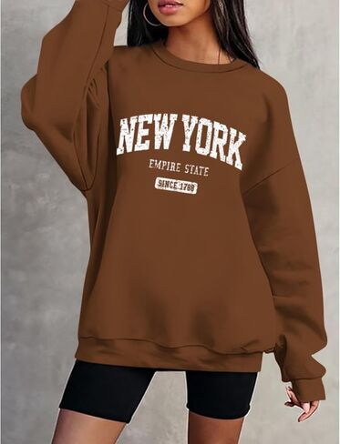 Oversized New York Sweatshirt for Women Aesthetic Preppy Hoodies Vintage Letter Print Graphic Crewneck Pullover Tops in Saudi Arabia