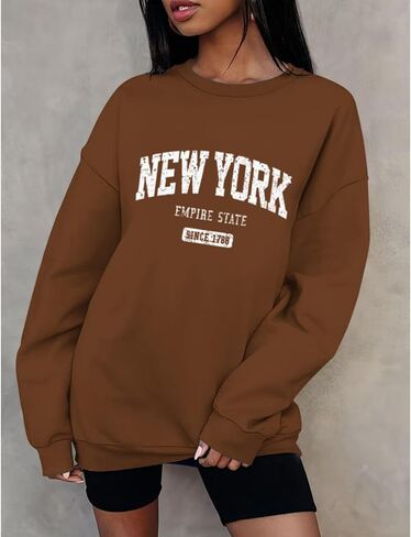 Oversized New York Sweatshirt for Women Aesthetic Preppy Hoodies Vintage Letter Print Graphic Crewneck Pullover Tops in Saudi Arabia