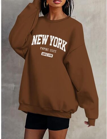 Oversized New York Sweatshirt for Women Aesthetic Preppy Hoodies Vintage Letter Print Graphic Crewneck Pullover Tops in Saudi Arabia