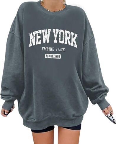 Oversized New York Sweatshirt for Women Aesthetic Preppy Hoodies Vintage Letter Print Graphic Crewneck Pullover Tops in Saudi Arabia
