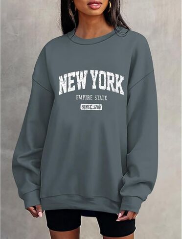 Oversized New York Sweatshirt for Women Aesthetic Preppy Hoodies Vintage Letter Print Graphic Crewneck Pullover Tops in Saudi Arabia