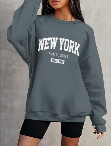 Oversized New York Sweatshirt for Women Aesthetic Preppy Hoodies Vintage Letter Print Graphic Crewneck Pullover Tops in Saudi Arabia