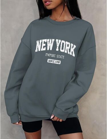 Oversized New York Sweatshirt for Women Aesthetic Preppy Hoodies Vintage Letter Print Graphic Crewneck Pullover Tops in Saudi Arabia