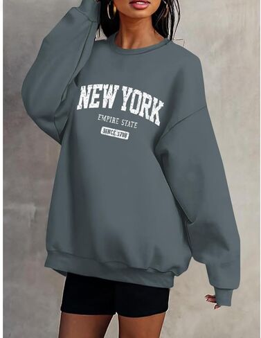 Oversized New York Sweatshirt for Women Aesthetic Preppy Hoodies Vintage Letter Print Graphic Crewneck Pullover Tops in Saudi Arabia