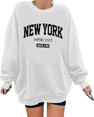 Oversized New York Sweatshirt for Women Aesthetic Preppy Hoodies Vintage Letter Print Graphic Crewneck Pullover Tops in Saudi Arabia