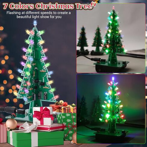 IS Christmas Tree Soldering Project, Icstation 3D Xmas Tree Soldering Kit with LED Flashing Lights Soldering Practice 7 Colors DIY Electronic Assemble Kit for Learning Teaching STEM Educational in Saudi Arabia