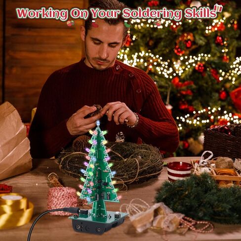 IS Christmas Tree Soldering Project, Icstation 3D Xmas Tree Soldering Kit with LED Flashing Lights Soldering Practice 7 Colors DIY Electronic Assemble Kit for Learning Teaching STEM Educational in Saudi Arabia