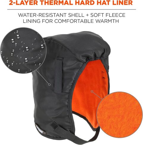 Ergodyne - 16840 Winter Hard Hat Liner, Thermal Fleece Lining, Chin Length, N-Ferno 6840,Black in Kuwait