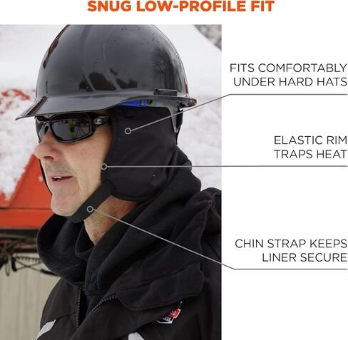 Ergodyne - 16840 Winter Hard Hat Liner, Thermal Fleece Lining, Chin Length, N-Ferno 6840,Black in Kuwait