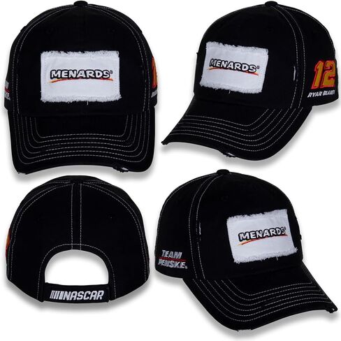 Ryan Blaney #12 NASCAR 2024 Menards Vintage Patch Stressed Brim Black Hat in Saudi Arabia