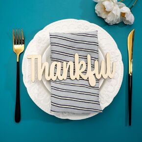 4 Pieces Thanksgiving Thankful Wood Cutout Thankful Letter Tired Tray Sign Wood Thankful Sign Wood ​Thankful Word Sign Decor Thankful Rustic Farmhouse Sign ​for Thanksgiving Christmas Plate Decor