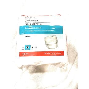 Cardinal 16253101 Sure Care Plus Adult Heavy Absorbent Underwear, White - Extra Large - Pack of 14