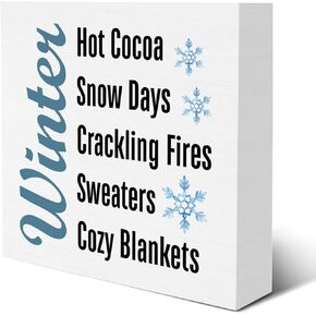 Baby It's Cold Outside Wooden Box Sign Winter Snowflake Wood Block Tabletop Sign Decorative Desk Sign Winter Season Home Shelf Decor 5 X 5 Inches