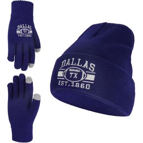 Classic City Football Fans Beanie Hat Embroidery Skull Cap Vintage Cuffed Knit Winter Hat with Warm Gloves Gift for Men Women
