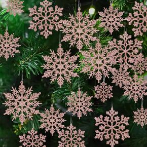 36 Pack White Snowflake Ornaments Plastic Glitter Snow Flakes Ornaments for Winter Christmas Tree Decorations Size Varies Craft Snowflakes