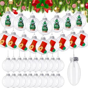 30 Pcs Christmas Clear Ornament Balls,2.36 lnch Plastic Fillable Ornaments Ball,Xmas Tree DIY Hanging Crafts for Wedding Party Holiday Birthday Decor,Bulk Round Transparent
