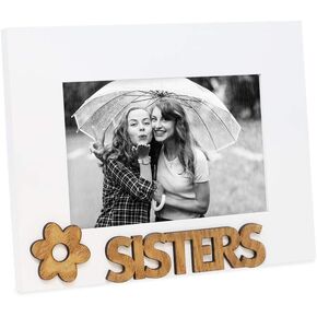 Isaac Jacobs White Wood Sentiments “Sisters" Picture Frame, 4x6 inch, Photo Gift for Family, Display on Tabletop, Desk
