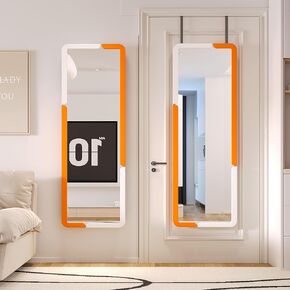 Lvifur Full Length Wall Mirror 48"x15", Hanging Full Body Mirror with Wooden Frame, Over Door Mirror Full Size for Bedroom (Orange)