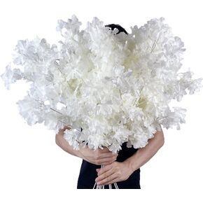 50Pcs in Bulk Artificial White Cherry Full Blossom Branches 35 Inch for Tall Floor Vase Wedding Home Decoration Fake Silk Flowers for Table Centerpiece Garden Party Indoor Outdoor (White - 50Pack)