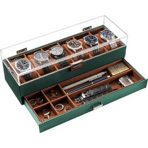 ProCase Watch Case for Men, 6 Slot Watch Display Case With Clear Acrylic Lid, Mens Watch Box Organizer With Drawer, 2-Layer Jewelry and Watch Storage Holder for Men Women -6 Slot, Black