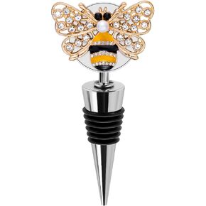 Soleebee 1 Pack Decorative Wine Stoppers, Delicate Diamond-Studded Wine Stopper with Animal and Plant Motifs, Reusable Beverage Bottle Stoppers for Bar, Party, Kitchen Decor (Bee)