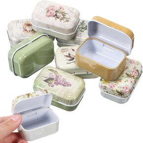 8Pcs Mini Flower Tin Boxes, Vintage Metal Tin Candy Boxes with Hinged Lids, Decorative Trinket Jewelry Organizer Cases Small Tin Storage Containers for Packing, Craft