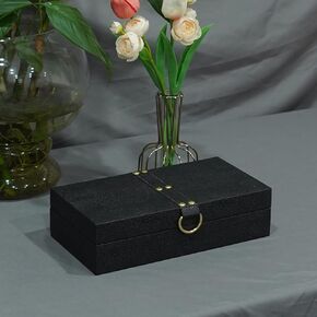 Black artificial leather box, jewelry storage box, identification storage box, rectangular box, living room desktop decoration box (11.85 * 8.38 * 3.66inch)