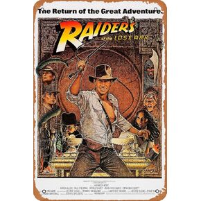 HTINSIGN Indiana Jones and The Raiders of The Lost Ark Movie Poster Retro Metal Sign for Bar Man Cave Office Home Wall Decor Vintage Tin Sign Gift 12 X 8 inch