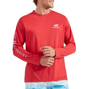 CARIBBEAN JOE Men's Standard Rash Guard, Surfin' Dog Long Sleeve Sun Protection Swim, Beach and Fishing T-Shirt Top